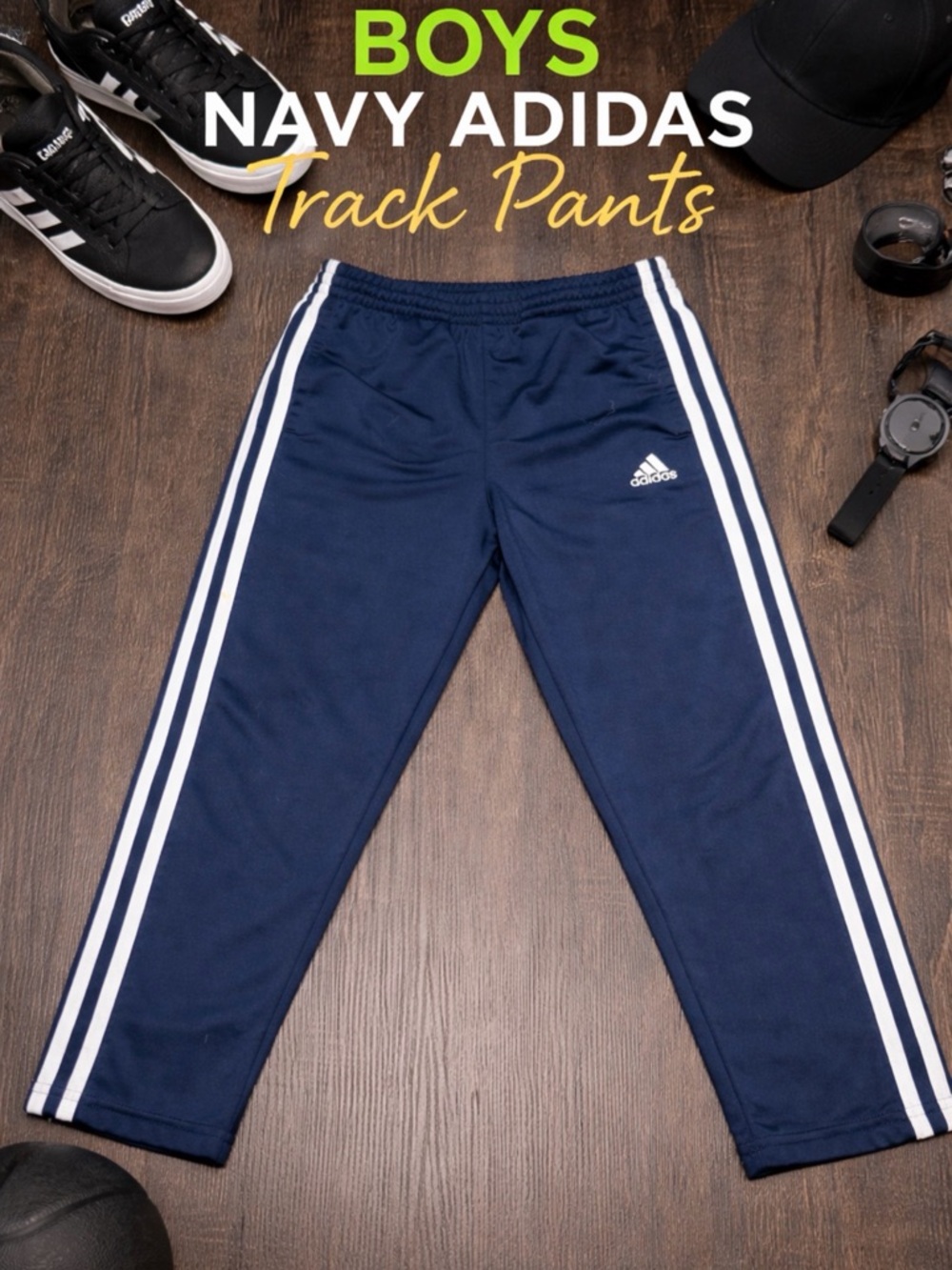 adidas Navy Track Pants with White Side Stripes